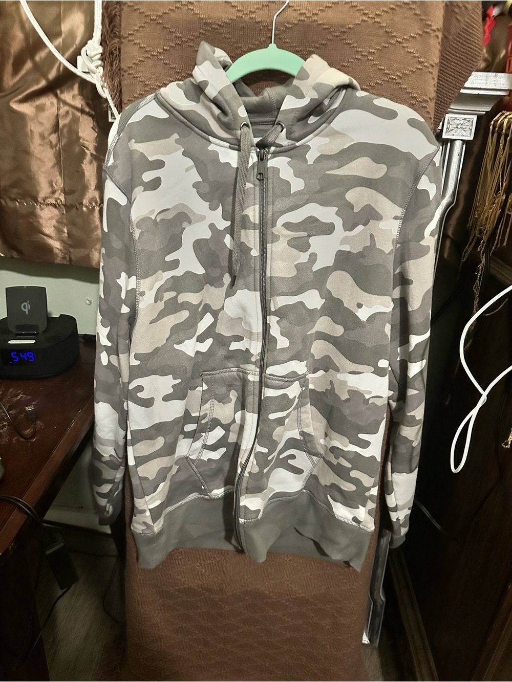 Amazon Essentials Grey & White Camo Zip Hoodie